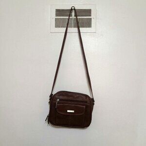 Brown Pebbled Faux Leather Shoulder Bag